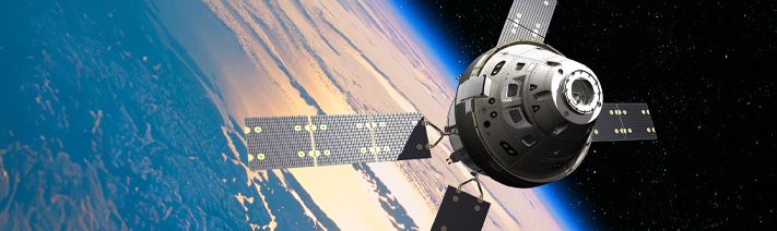 Rendering of the Orion spacecraft over Earth. 